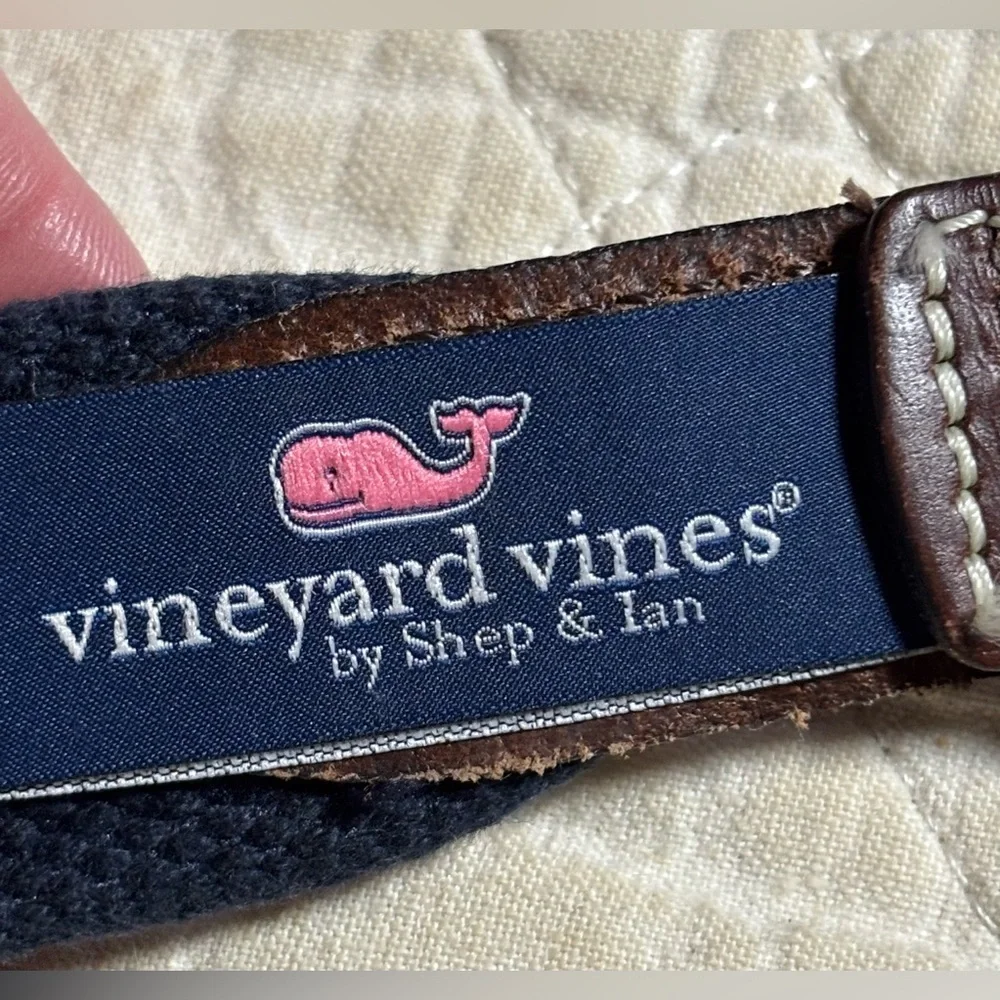 Vineyard Vines Boy’s Blue Green Whale Cotton Canvas Belt w/ Leather Tabs Size 26